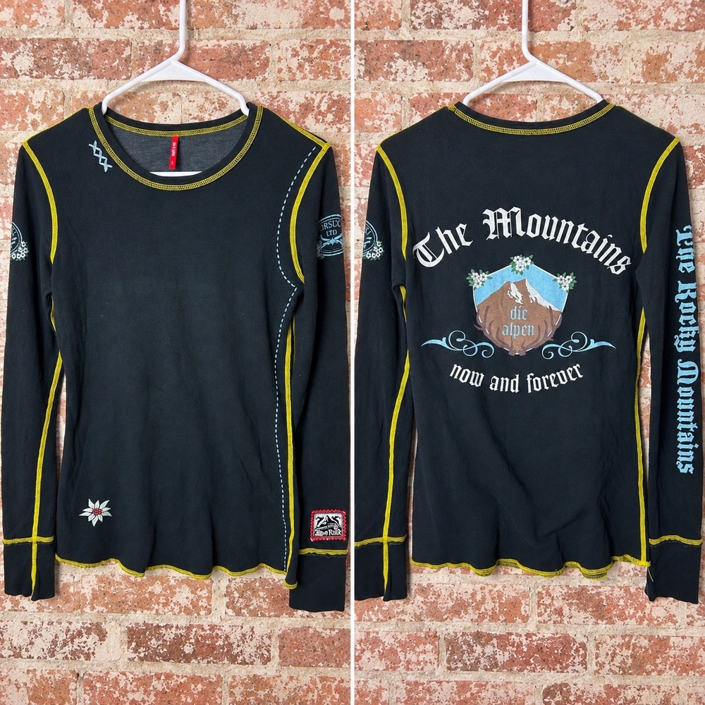 Alp N Rock Reversible Long Sleeve Apres Ski Top 2 Nordic Resort Swiss Cabin Boho